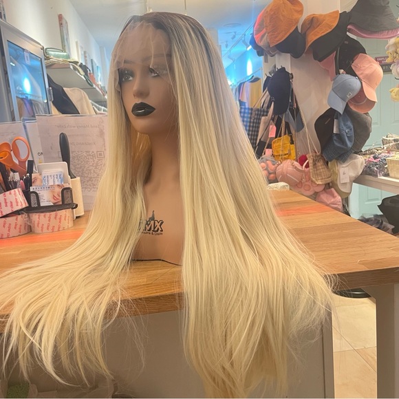 - human hair blend lace front platinum blonde wig. main image 6